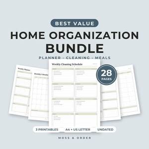 Home Organization Bundle Printable, Weekly Planner, Cleaning Schedule, Meal Planner, Grocery List image 1