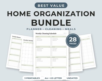Home Organization Bundle Printable, Weekly Planner, Cleaning Schedule, Meal Planner, Grocery List