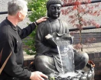 Fuente de agua con forma de Buda zen, elemento decorativo para jardín con asiento para meditación, base de loto para patio.