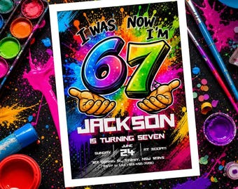 SIX SEVEN Birthday Invitation Template, I Was 6 Now I’m 7 Party Invite (Digital Download)