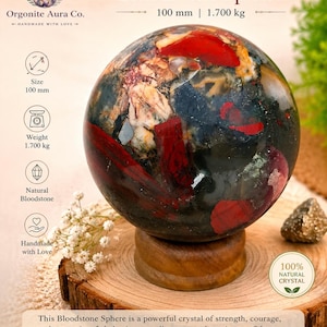 Sfera di cristallo di eliotropio africano, grande sfera di pietra naturale lucida, oggetto da collezione per esposizione e decorazione domestica.