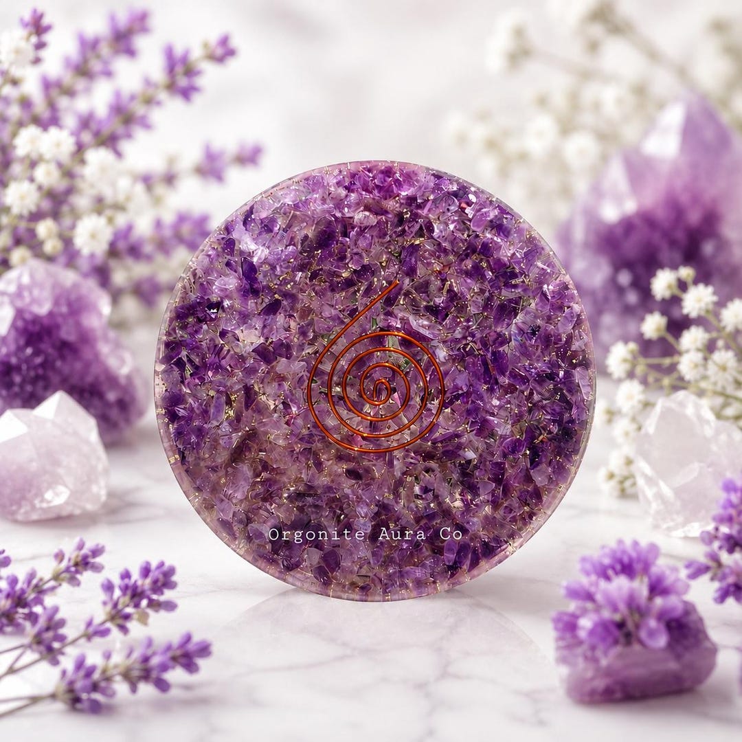 Amethyst Orgonite Coaster With Copper Coil | Handmade Crystal Decor ...