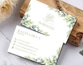 Botanical Business Card Template, Editable Canva Business Card, Floral Business Card, Minimalist Visiting Card, 3.5x2 Inch