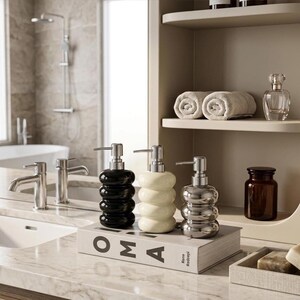 Nordic Ceramic Soap Dispenser, Donut Lotion Bottle, Bathroom Countertop Pump, Shampoo & Conditioner Dispenser