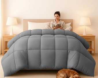 Down Alternative Comforter King – Fluffy Microfiber Box Stitch Duvet Insert (102x90)