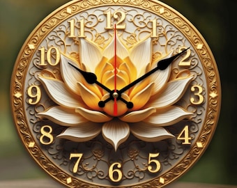 Lotus Flower Wood Wall Clock, Zen Floral Home Decor, Natural Wood Silent Movement