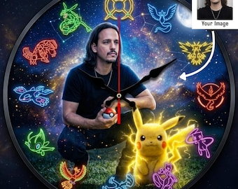 Personalized Wooden Wall Clock from Photo, Custom Fantasy Trainer Clock, Night Sky Portrait Gift