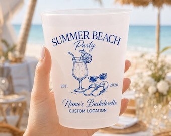Personalized Frosted Cups, Custom Beach Bachelorette Party Drinkware, Summer Beach PartyCups