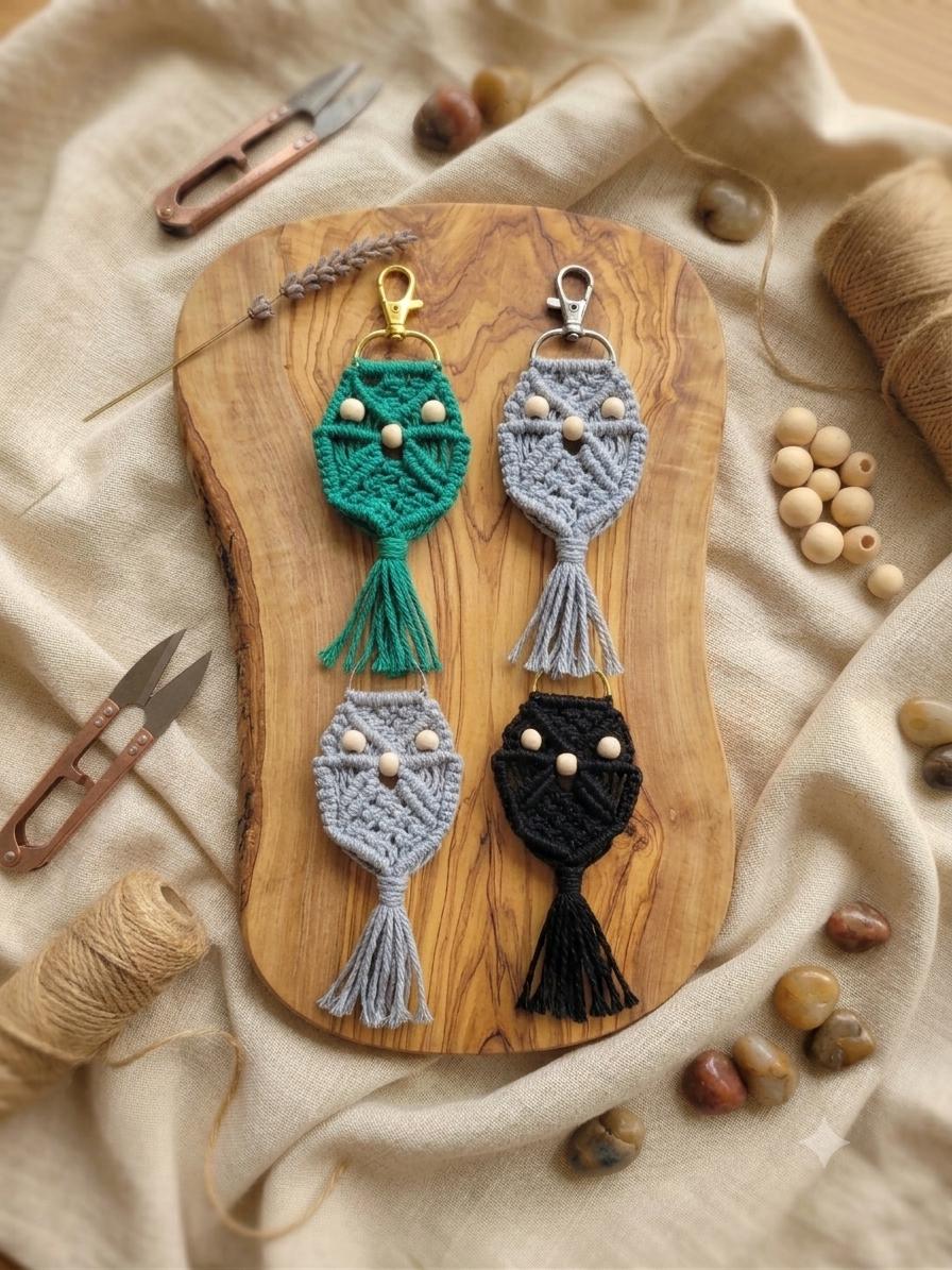 Owl uil sowa keychain sleutelhanger boho handmade macrame lifestyle cadeau gift