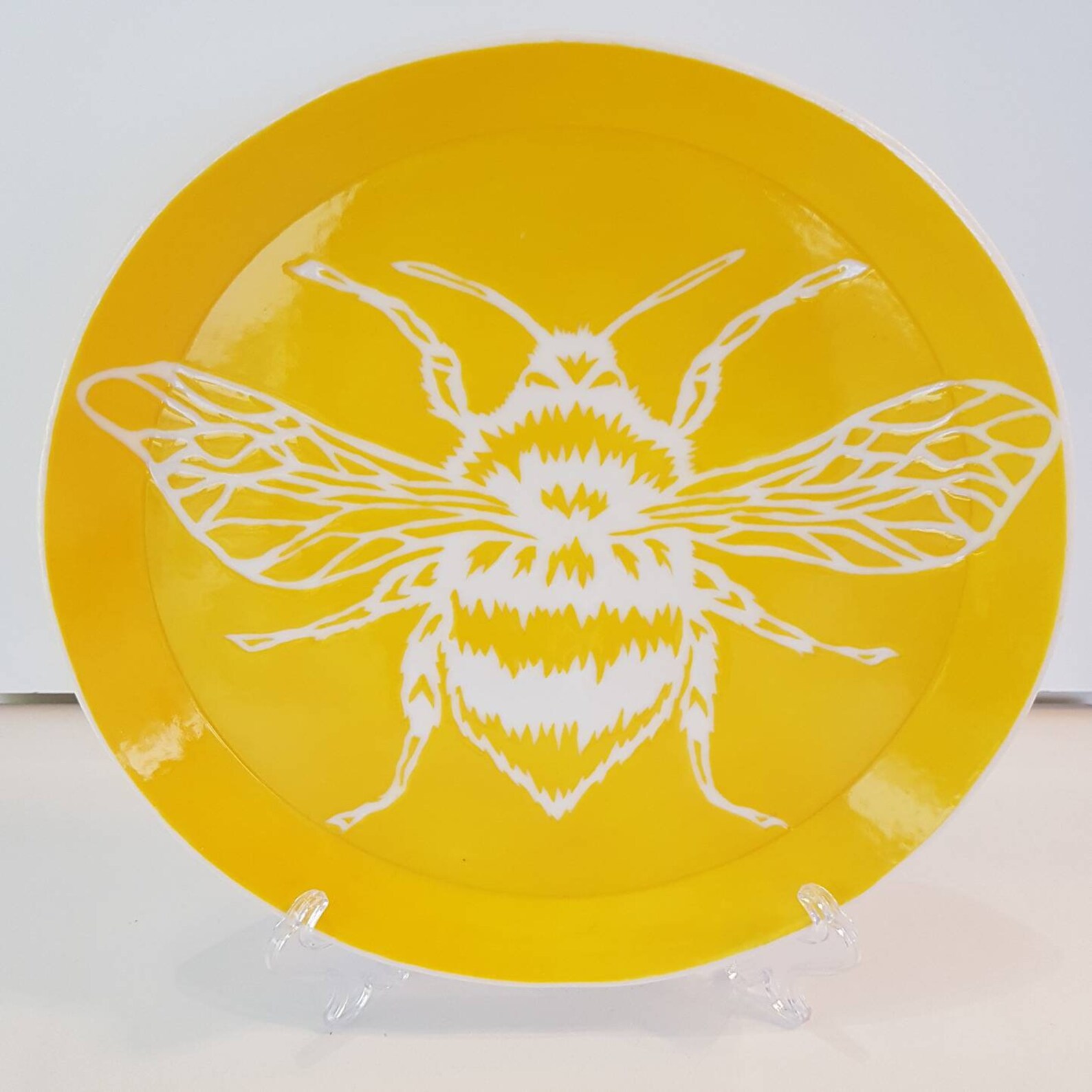 Vibrant Yellow Porcelain Bee Plate Etsy