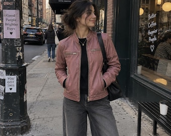 Vintage Biker Jacket, Y2K Streetwear, Fitted Zip Up Jacket, Motorcycle Moto Coat, Genuine Leather Jacket, USA Duty Paid
