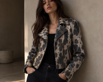 Cowhide Leather Jacket, Custom Handmade Cowhide Leather Jacket, Women's Moto Biker Jacket, Genuine Leather Coat, USA duty paid