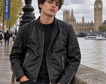 Genuine Leather Jacket, Men's Black Biker Jacket, Fashion Moto Coat, Motorcycle Jacket, Gift for Him, USA Duty Paid