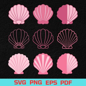 Seashell SVG Bundle, Seashell Outline Solid Layered Sea Shell SVG PNG, Beach Clipart, Cricut Silhouette, Summer Vector