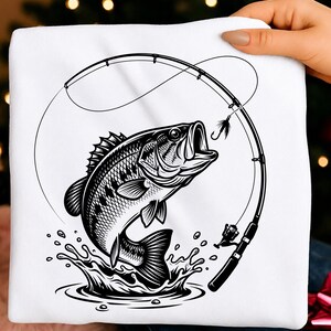 Bass Fishing SVG | Fisherman Gift PNG | Catch and Release Cut File | Largemouth Fish Hook Vector | Outdoor Hobby Shirt Design