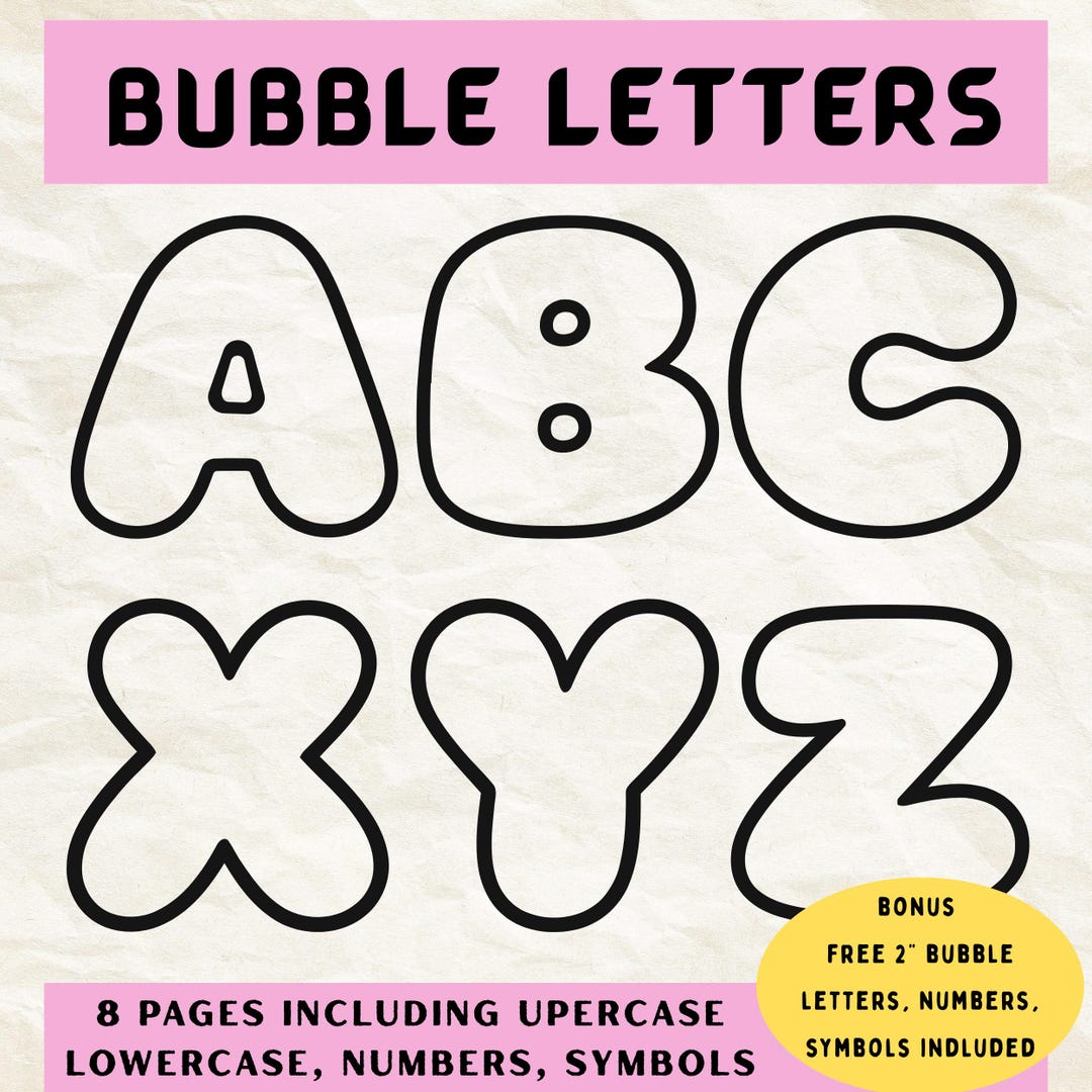 Bubble Letters Printable PDF, 8 Pages A-Z Alphabet, Uppercase Lowercase ...