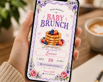 Pancake Baby Brunch Baby Shower Invitation Template, Baby Brunch Invite Canva Editable, Brunch baby shower invitation