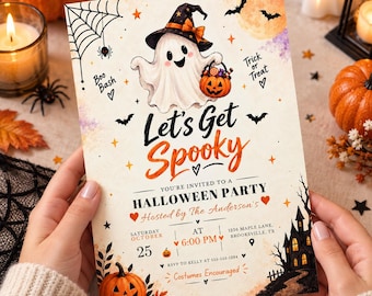 Halloween Party Invitation, Spooky Pumpkin Ghost Halloween Invite, Fall Pumpkin Decorating Party, Editable Canva Template, Digital Download