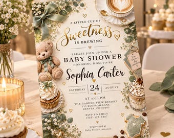 A Baby Is Brewing Baby Shower Invitation | Coffee Baby Shower Invite | Gender Neutral Canva Template | Digital Download