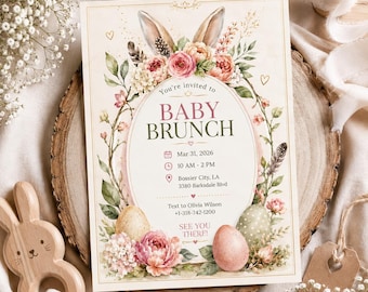 Modern Baby Brunch Baby Shower Invitation, Baby Brunch invite Editable Canva Template, Brunch Theme Boy Brunch Party