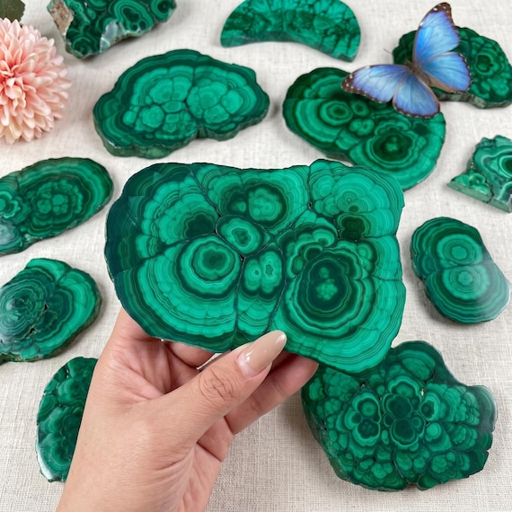 1pc Natural Malachite Crystal Slice | Home Office Desk Decor Metaphysical Healing Stone