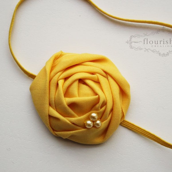 Back to Basics- SUNFLOWER YELLOW Rosette headband, everyday headbands, yellow headbands, newborn headbands, photography prop