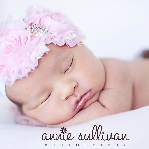 Pink Chiffon Flower headbands, baby flower headbands, baby headbands, newborn headbands, photography prop