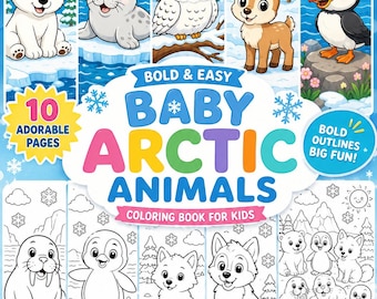 Baby Arctic Animals Coloring Book | Bold Easy Polar Bear Penguin Seal (Digital Download)