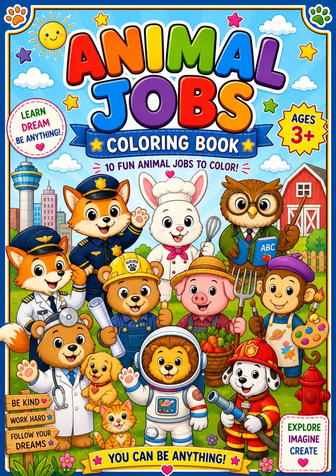 Professions Animals Animal Jobs Coloring Book, Professions for Kids, Toddler Activity (PDF ...