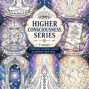Målarbok för högre medvetande | Andliga målarbilder | Uppstigning och högre jag | Mindfulness utskrivbar PDF | Digital nedladdning