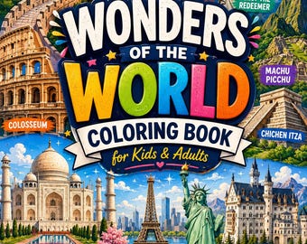 Wonders of the World Coloring Book | 10 Famous Landmarks | Kids Adults (Digital Download)