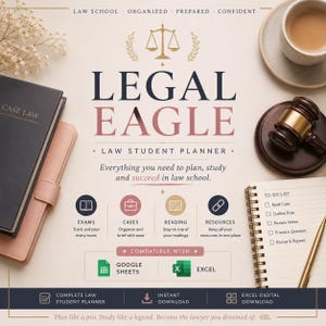 LEGAL EAGLE · Kompletter JuraStudentenplaner · Excel Digitaler Download