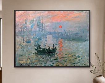 Hand-painted Sunrise Harbour Oil Painting,Impressionist Harbor Oil Painting,Vintage Port Scene Wall Decor,Large Sunrise Painting Wall Art