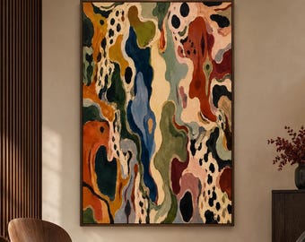 Organic Abstract Oil Painting, Earth Tone Canvas, Flowing Color Shapes, Bold Eclectic Wall Art, Modern Home Decor, Housewarming Gift