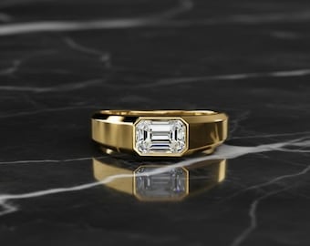 Emerald Cut Lab Grown diamanten gouden herenring, ring set solitaire gouden verlovingsring, trouwring voor heren, jubileumcadeau