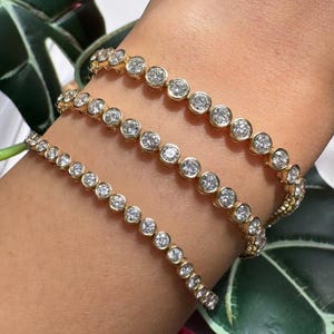 Pulsera de tenis con diamantes cultivados en laboratorio • Oro de 14k con engaste de 3 y 5 quilates • Pulsera de tenis clásica de lujo con engaste brillante, ideal como regalo.