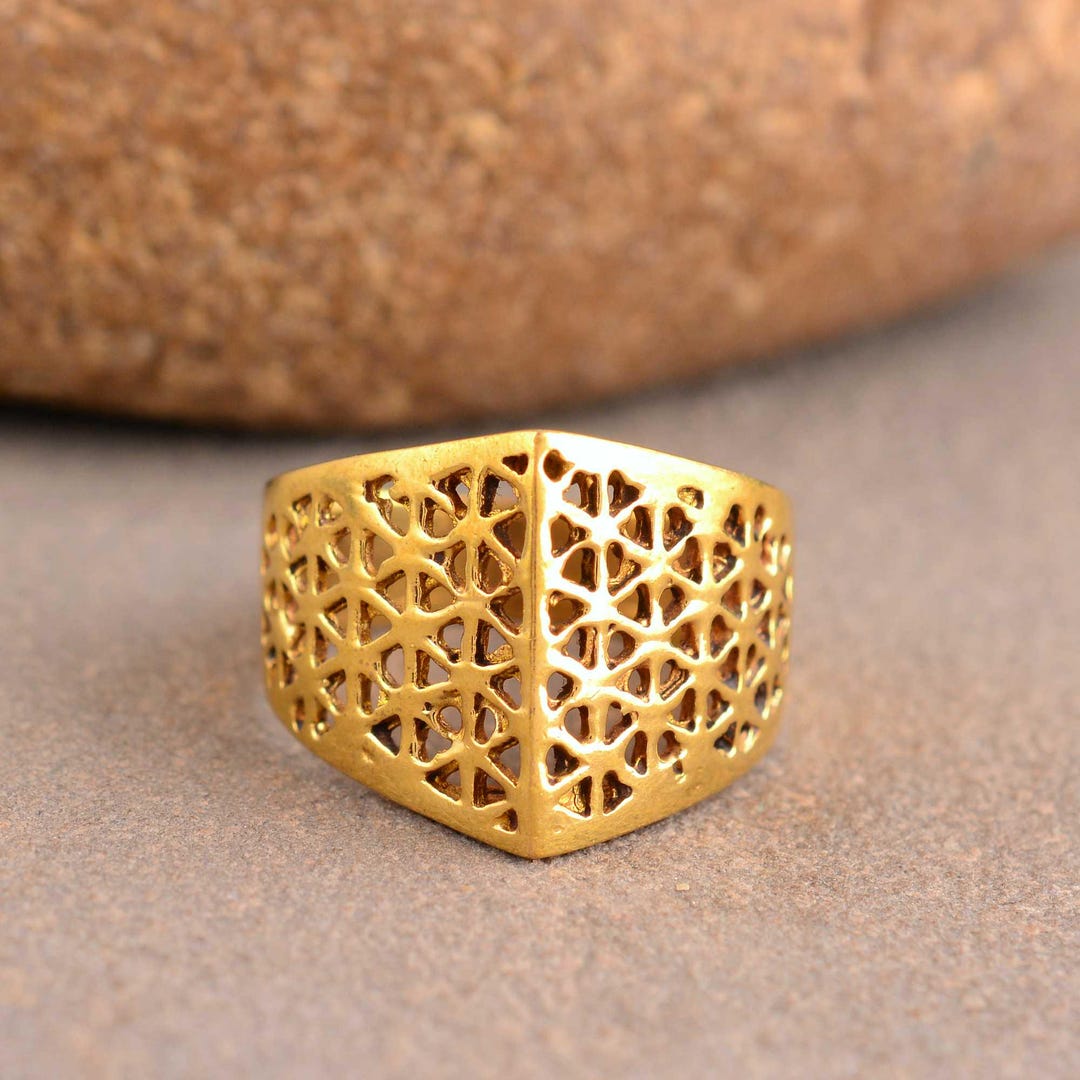 Flower Geometry Problems Flower of Life Gold Ring, Sacred Geometry Mandala Spiritual Ring, Boho ...