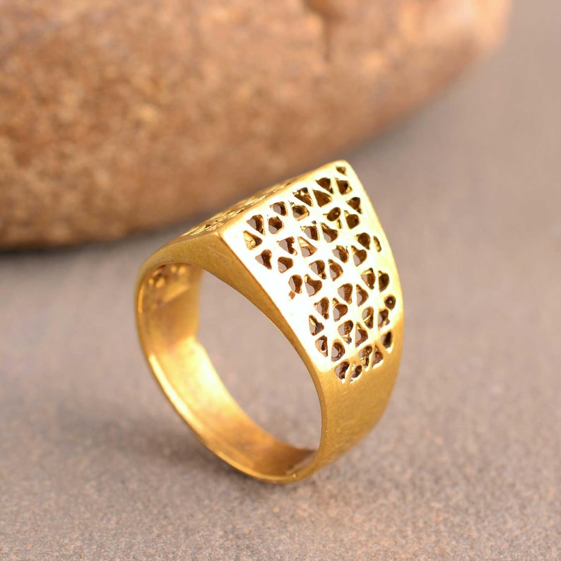 Flower Geometry Problems Flower of Life Gold Ring, Sacred Geometry Mandala Spiritual Ring, Boho ...