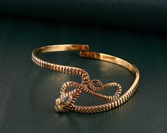 Labradorite Brass Upper Arm Band, Snake Armlet Handmade Jewelry