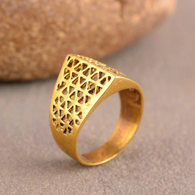 Flower Geometry Problems Flower of Life Gold Ring, Sacred Geometry Mandala Spiritual Ring, Boho ...