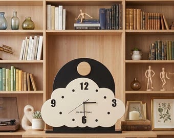 Cloud Shaped Wood Desk Clock: Minimalist Japandi Nursery Scandi Office Timepiece