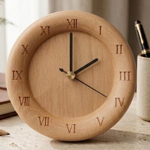 Handmade Walnut Wood Desk Clock: Minimalist Silent Table Clock Mid Century Modern Office Decor