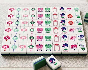 Personalized Custom American Mahjong | 4-layer green-blue acrylic, 160 hand-painted geisha-style tiles. Ideal for home & holiday gifting.