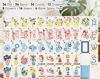 Personalisierte benutzerdefinierte amerikanische Mahjong | 3-lagiges hellblaues Acryl, 160 handgemalte Schleifen-Blumenvasenfliesen, Feiertags-Hausgeschenk