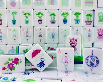 Personalized Custom American Mahjong | 4-layer green-blue acrylic,160 hand-painted monkey tribal tiles. Ideal for home & holiday gifting.