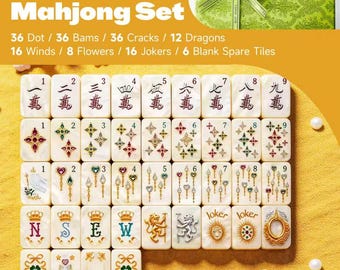 Custom Clear White American Mahjong | 4-layer transparent white acrylic, 160 hand-painted tribal tiles, ideal for home & gifting