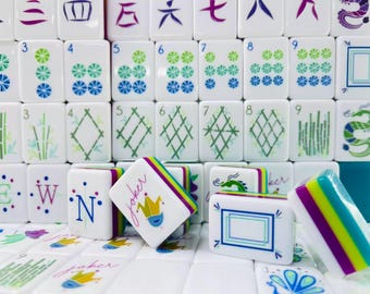 Custom American Mahjong | 4-Layer Turquoise Acrylic 160 Hand-Painted Tiles, Joker, Lotus & Bamboo Design, Ideal Home Gift