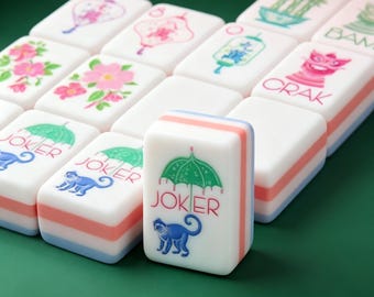 Personalized American Mahjong | 4-layer pastel blue gradient acrylic, 160 hand-painted floral tiles, home & holiday gift