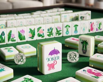 Mahjong americano personalizado / Acrílico verde crema de 4 capas, 160 fichas pintadas a mano con diseño floral de tigre, regalo navideño