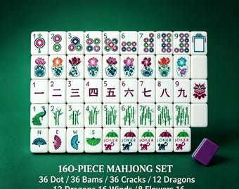 Custom American Mahjong | 4-Layer Purple Acrylic,160 Hand-Painted Tiles, Hand-Rub Craft. Ideal home use & holiday gift